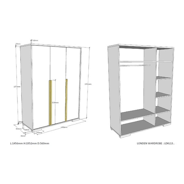 Valge laste riidekapp 146x195 cm London - Vipack-image-3