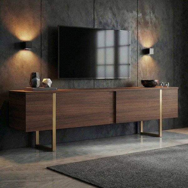 Tume naturaalses toonis pähklipuust televiisorilaud 180x50x30 cm Onera - Kalune Design-image-1
