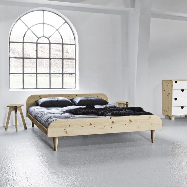 Dvoulůžková postel z borovicového dřeva s matrací Karup Design Twist Double Latex Natural Clear/Black, 160 x 200 cm-image-1