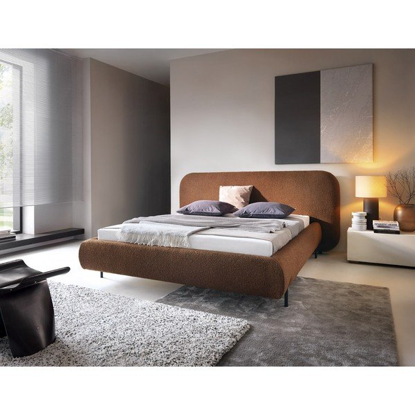 Terrakottapunane polsterdatud kaheinimesevoodi koos panipaiga ja voodipõhjaga 180x200 cm Pointt - ELTAP-image-1