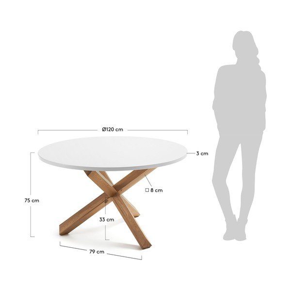 Tammepuust söögilaud valge lauaplaadiga , ø 120 cm Nori - Kave Home-image-3