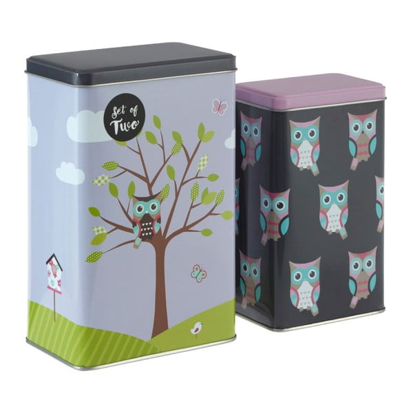 Sada 2 cínových úložných boxů Premier Housewares Barber Happy Owls