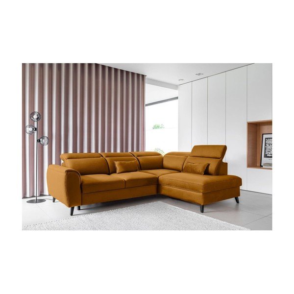 Kollane sametist lahtikäiv/sahtliga nurgadiivan (parem nurk/L-kujuline) Noble – ELTAP-image-1