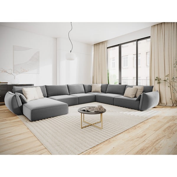 Helehall sametist nurgadiivan (parem nurk/U-kujuline) Vanda - Mazzini Sofas-image-1