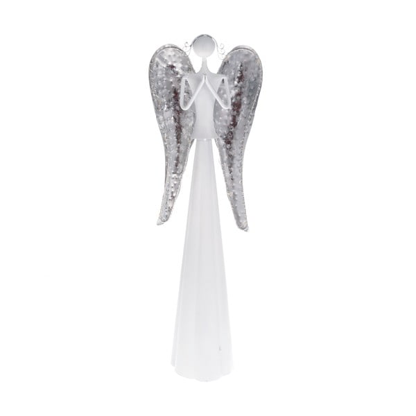 Bílá kovová soška anděla s LED světlem Dakls, výška 49 cm