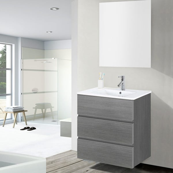 Koupelnová skříňka s umyvadlem a zrcadlem Nayade, odstín šedé, 60 cm