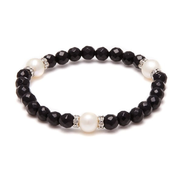 Náramek z říčních perel GemSeller Pilosella, bílé perly a černý onyx