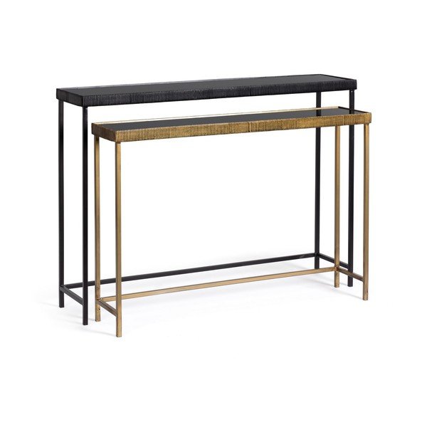 Mustad/kuldsed konsoollauad klaasist pealispinnaga, 26x107 cm, komplektis Yamir - Bizzotto-image-3