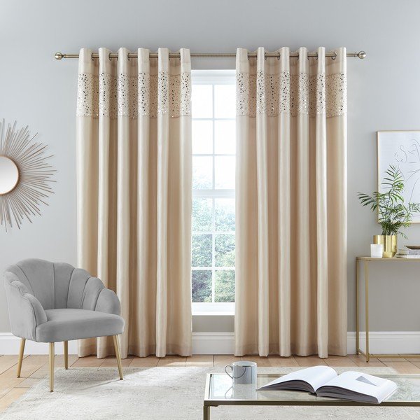 Beežid kardinad 2 tk komplektis 168x229 cm Glitzy - Catherine Lansfield-image-1