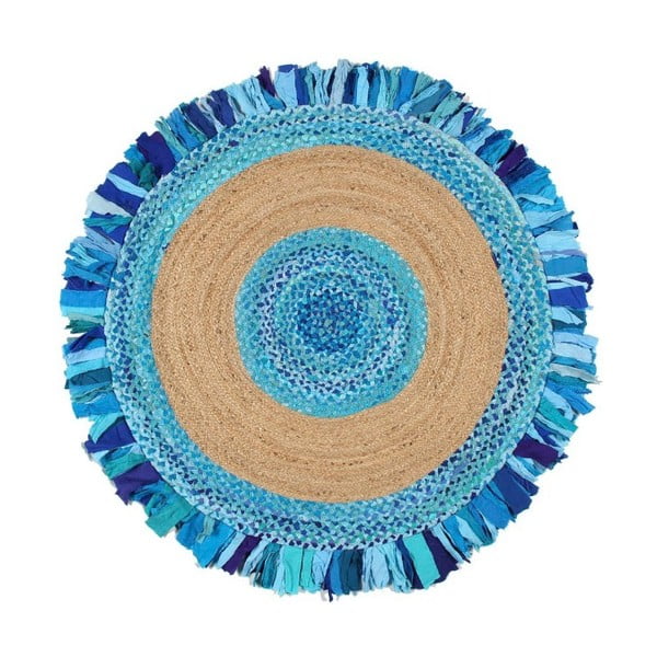 Kruhový koberec z juty a bavlny Eco Rugs Aqua, Ø 150 cm