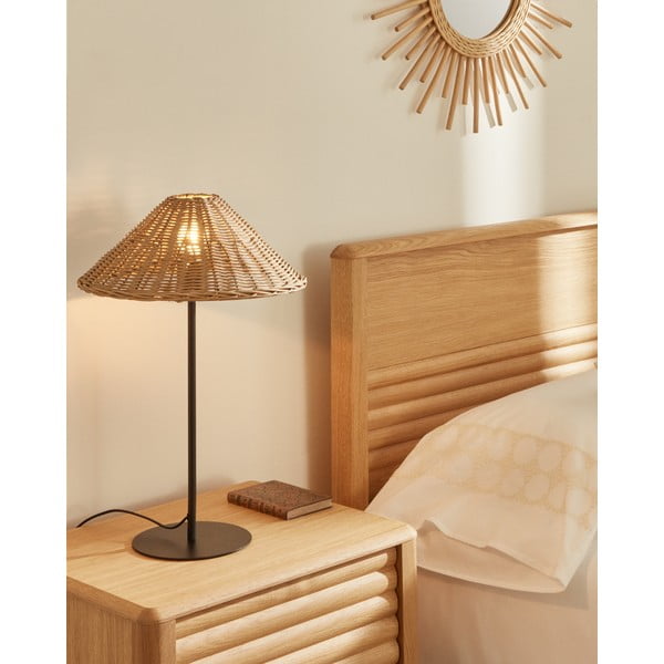 Must-puiduvärvi rotangist varjuga laualamp (kõrgus 50 cm) Urania - Kave Home-image-1
