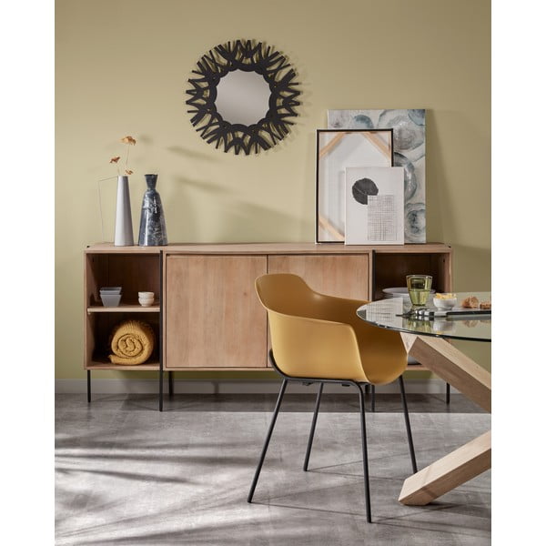 Tammepuust söögilaud klaasist lauaplaadiga , ø 120 cm Nori - Kave Home-image-2