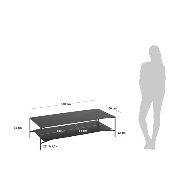 Must terasest diivanilaud 60x140 cm Azisi - Kave Home-image-4