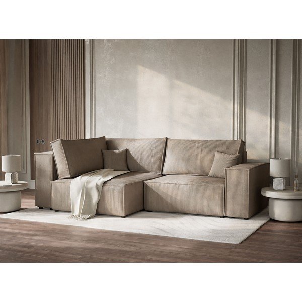 Beež velvetist diivanvoodi/panipaigaga nurgadiivan (vasak nurk/L-kujuline) Tonga - Maison de Rêve-image-4