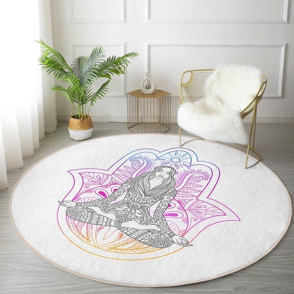 Valge pestav ümmargune vaip, sobitub robottolmuimejaga ø 120 cm Comfort - Mila Home-image-4