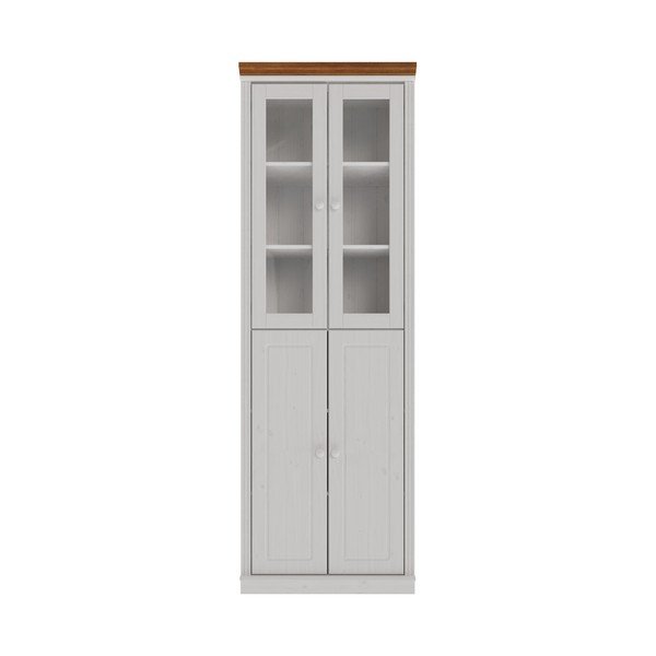 Valge/merevaigukollane männipuidust vitriinkapp 74x223x37 cm Anita - Støraa