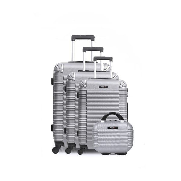 Sada 3 cestovních kufrů na kolečkách a toaletního kufříku ve stříbrné barvě Bluestar Vanity