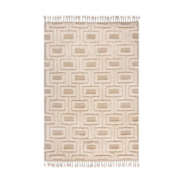 Beež/kreem käsitsi kootud villane vaip 160x230 cm Greek Key - Flair Rugs