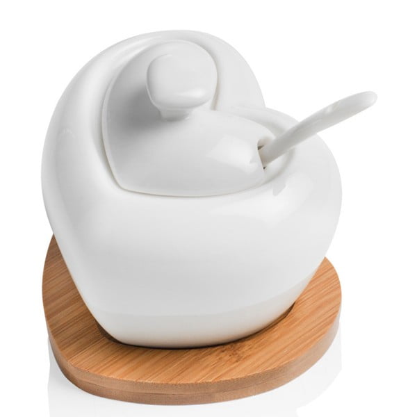 Porcelaanist suhkrukauss koos lusika ja bambusest alusplaadiga Süda - Brandani-image-1