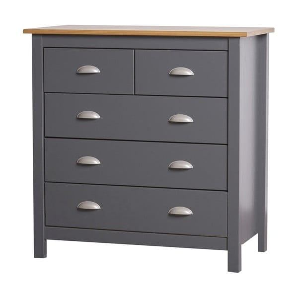 Antracitově šedá komoda z masivního borovicového dřeva s 5 zásuvkami Marckeric Jade-image-2