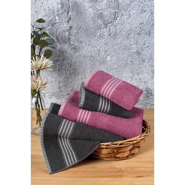 Roosad/antratsiitsed puuvillased rätikud ja saunalinad 4tk komplektis - Mila Home