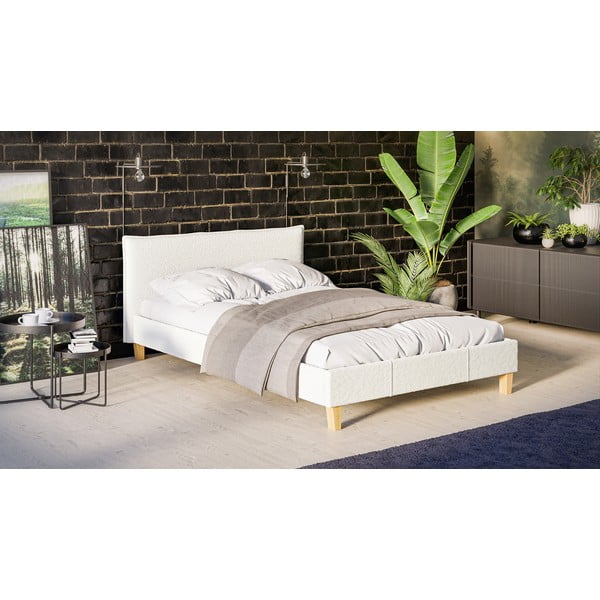 Kreemikas topitud kaheinimesevoodi koos restiga 140x200 cm Tina - Ropez-image-2