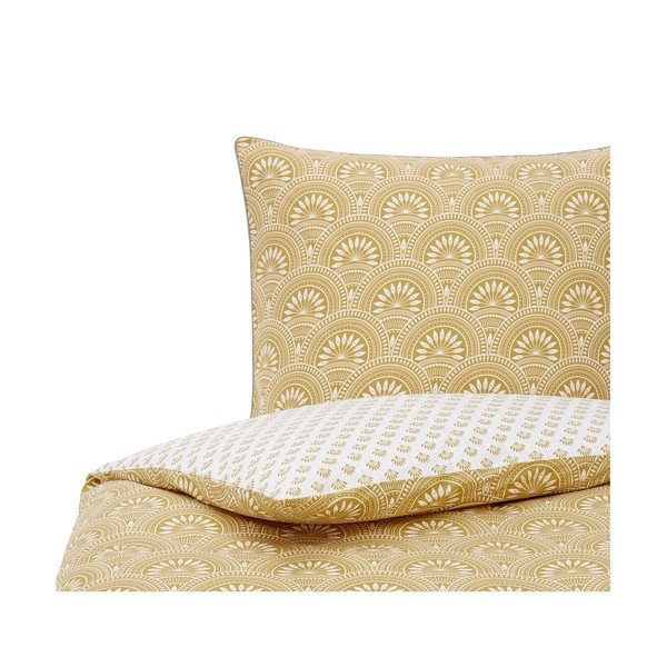 Kollane ja valge orgaaniline puuvillane voodipesu 200x135 cm Tiara - Westwing Collection-image-3