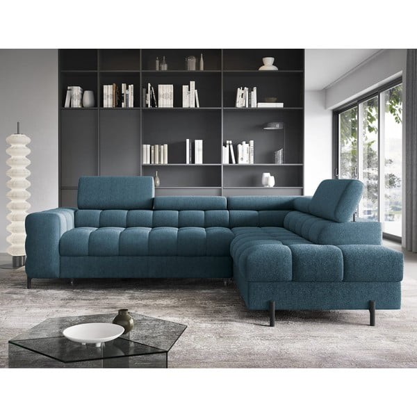 Sinine buklee-kangast lahtikäiv/sahtliga nurgadiivan (parem nurk/L-kujuline) Ferucce – ELTAP-image-1