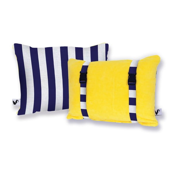 Žlutý oboustranný plážový polštář Origama Blue Stripes