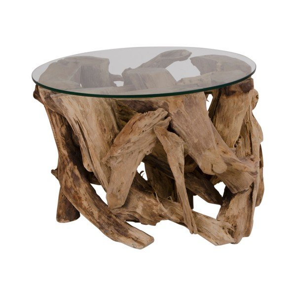 Pruun ümmargune klaasplaadiga diivanilaud ø 60 cm Grand Canyon – House Nordic-image-1
