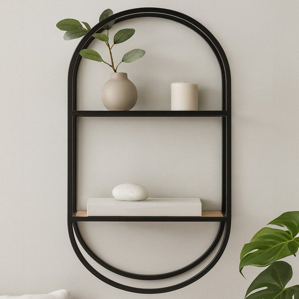 Must/naturaalse värvi astmeline metallriiul 35 cm Mataram - Premier Housewares-image-1