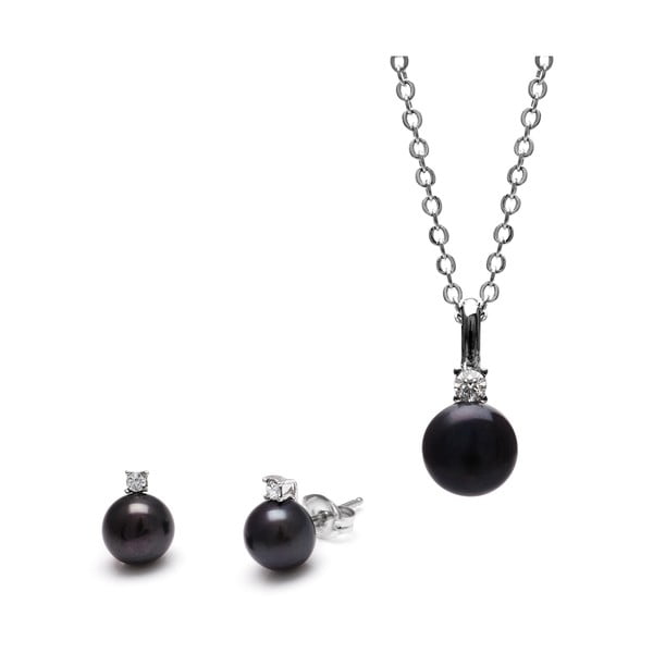 Sada náhrdelníku a náušnic s černou perlou a Swarovski krystaly GemSeller Clussi