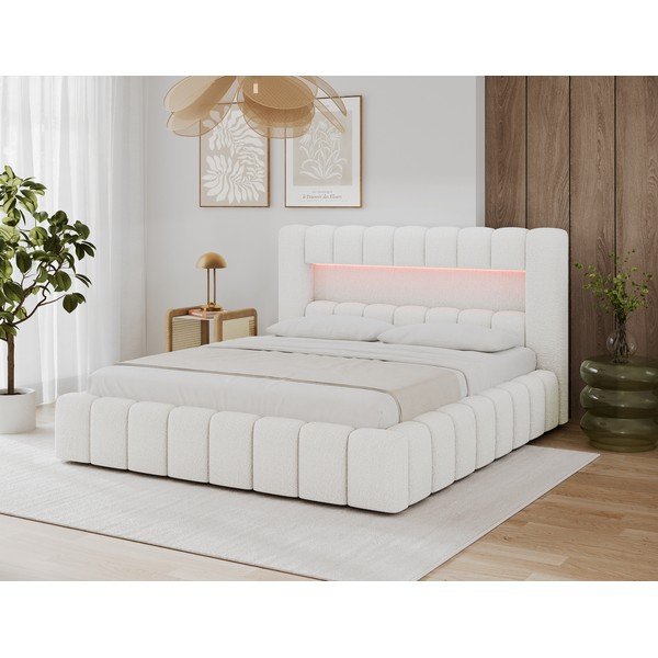 Kreemikas polsterdatud kaheinimesevoodi panipaiga ja liistudest raamiga 160x200 cm Lamica - ELTAP-image-3