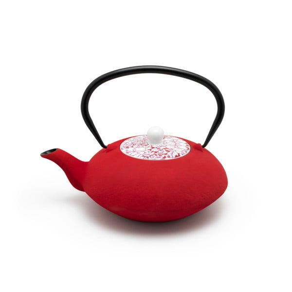Červená konvička na čaj s porcelánovým víkem Bredemeijer Yantai, 1,2 l