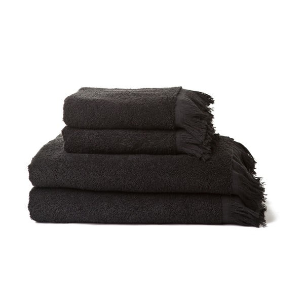 Set 2 černých ručníků a 2 osušek z čisté bavlny Casa Di Bassi
