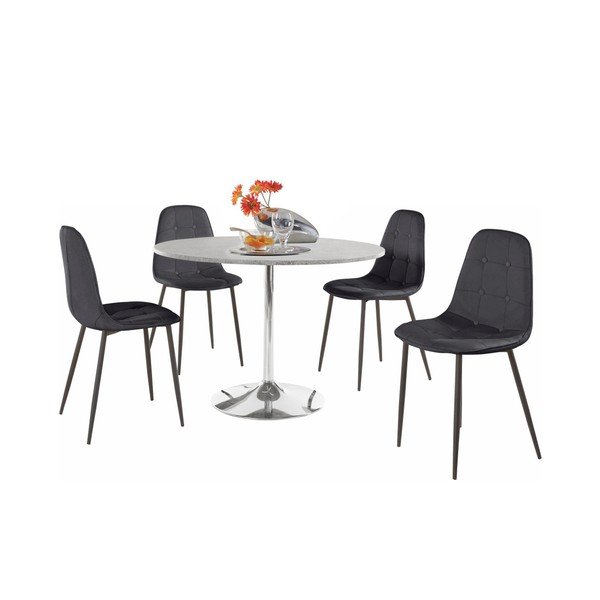 Sada kulatého jídelního stolu a 4 černých židlí Støraa Terri Concrete-image-1