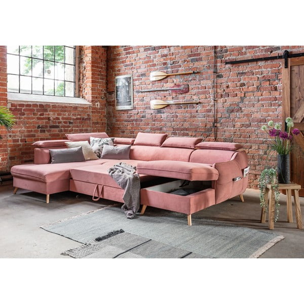 Heleroosa sametist U-kujuline nurgadiivan (vasak nurk) Sweet Harmony - Miuform-image-3