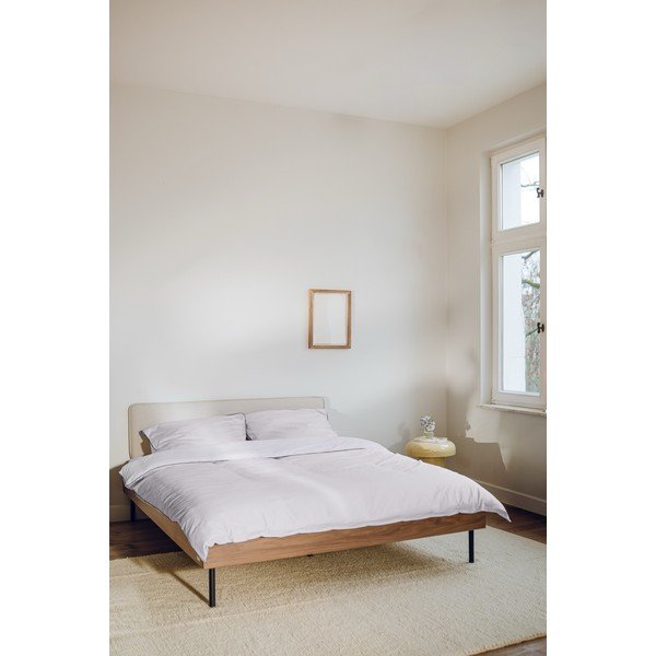 Polsterdatud/puitlaastplaadist kaheinimesevoodi pähklipuust dekooriga ja liistudest raamiga 200x200 cm tumedas naturaalses värvitoonis Streiko - noo.ma-image-1