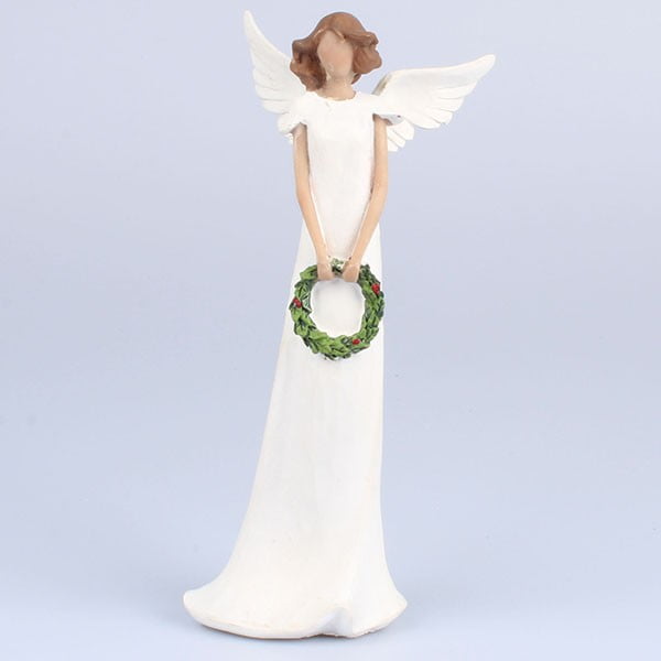 Bílý dekorativní anděl s věncem Dakls