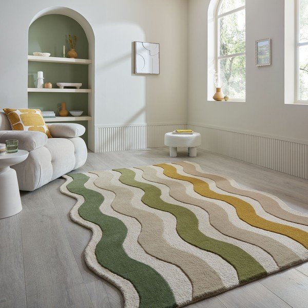 Roheline/naturaalne käsitsi kootud villane vaip 160x230 cm Cascade Wool - Flair Rugs-image-1