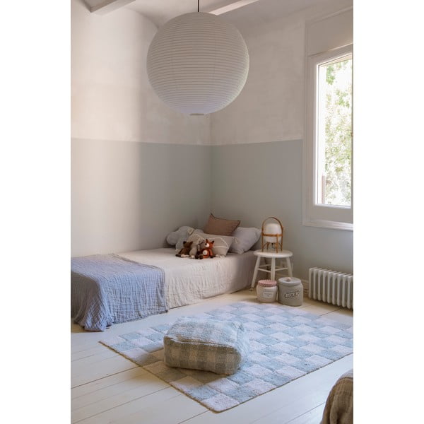 Helesinine-kreem pestav käsitsi kootud puuvillane vaip 120x160 cm Kitchen Tiles Blue Sage - Lorena Canals-image-1