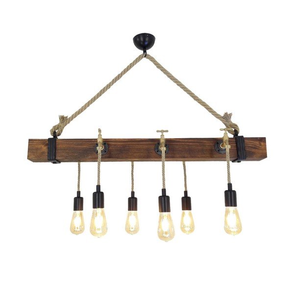 Dřevěné stropní závěsné svítidlo Kutuk, 6 žárovek-image-3