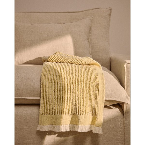 Kollane/beež puuvillane kootud tekk 100x170 cm Lideba - Kave Home-image-2