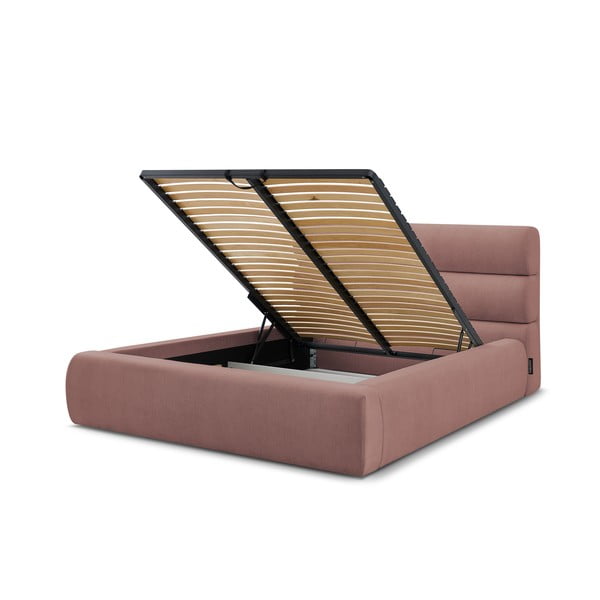 Heleroosa polsterdatud kaheinimesevoodi koos voodipõhjaga 160x200 cm Jagna - Bobochic Paris-image-4