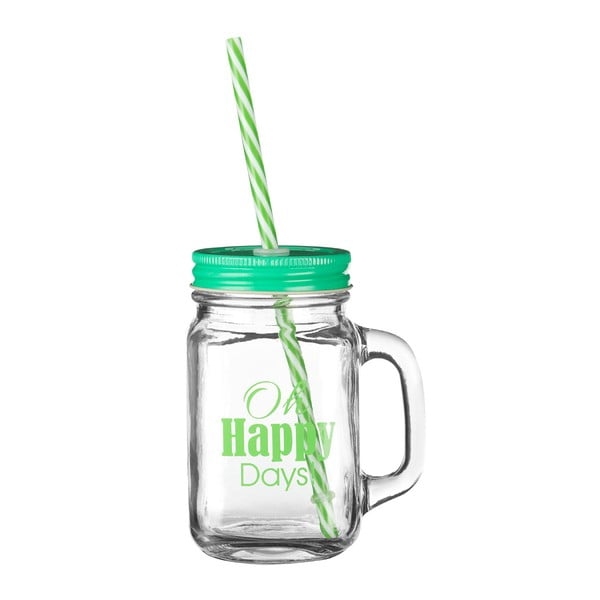 Klaas rohelise kaane ja kõrrega , 450 ml Happy Days - Premier Housewares