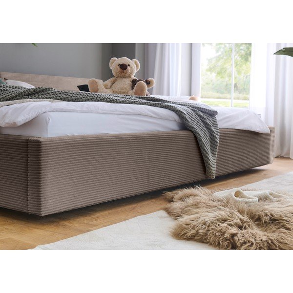 Taupe polsterdatud kaheinimesevoodi panipaigaga ja liistudest raamiga 200x240 cm Cube - Meise Möbel-image-4