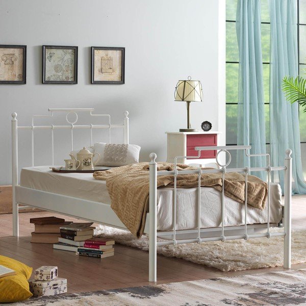 Valge metallist üheinimesevoodi koos voodipõhjaga 120x200 cm Hatkus - Kalune Design-image-1