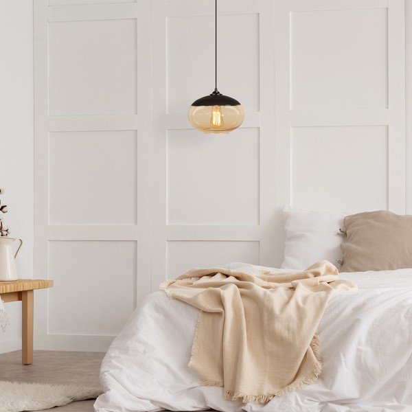 Ookerkollane-must rippvalgusti klaasist varjuga ø 25 cm Camini - Opviq lights-image-1