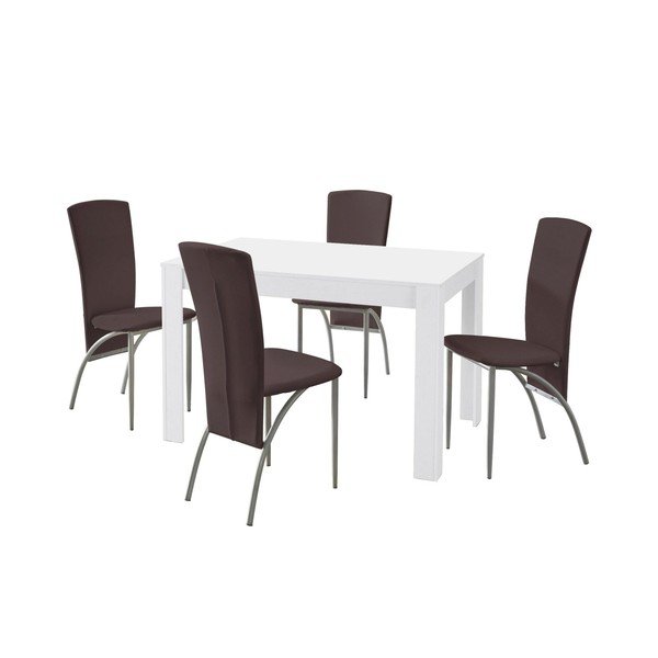 Set jídelního stolu a 4 tmavě hnědých jídelních židlí Støraa Lori Nevada White Brown