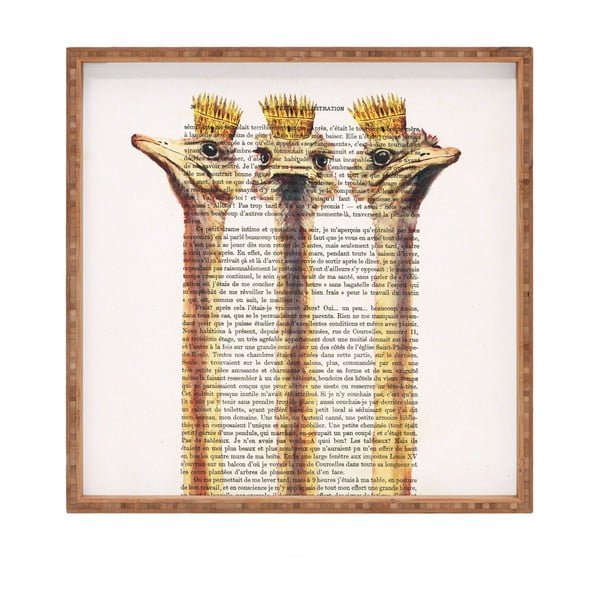 Dřevěný dekorativní servírovací tác Ostriches, 40 x 40 cm